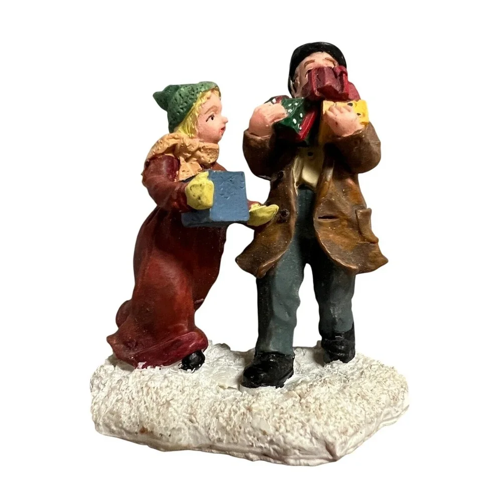 Lemax Carole‎ Towne Man And Girl Delivering Presents Christmas Village Retired
